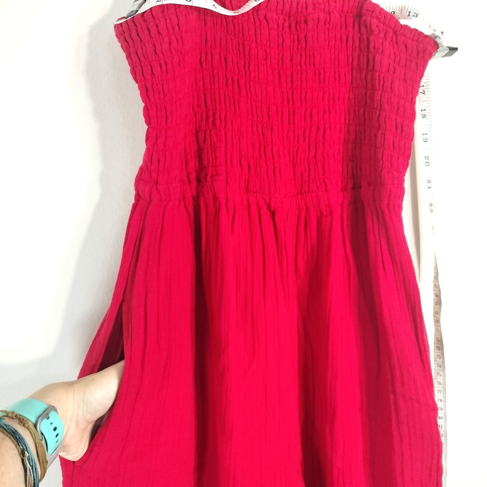 Quince Wild Cherry Jumpsuit; Organic Cotton Gauze Smocked Wide Leg - Picture 4 of 13